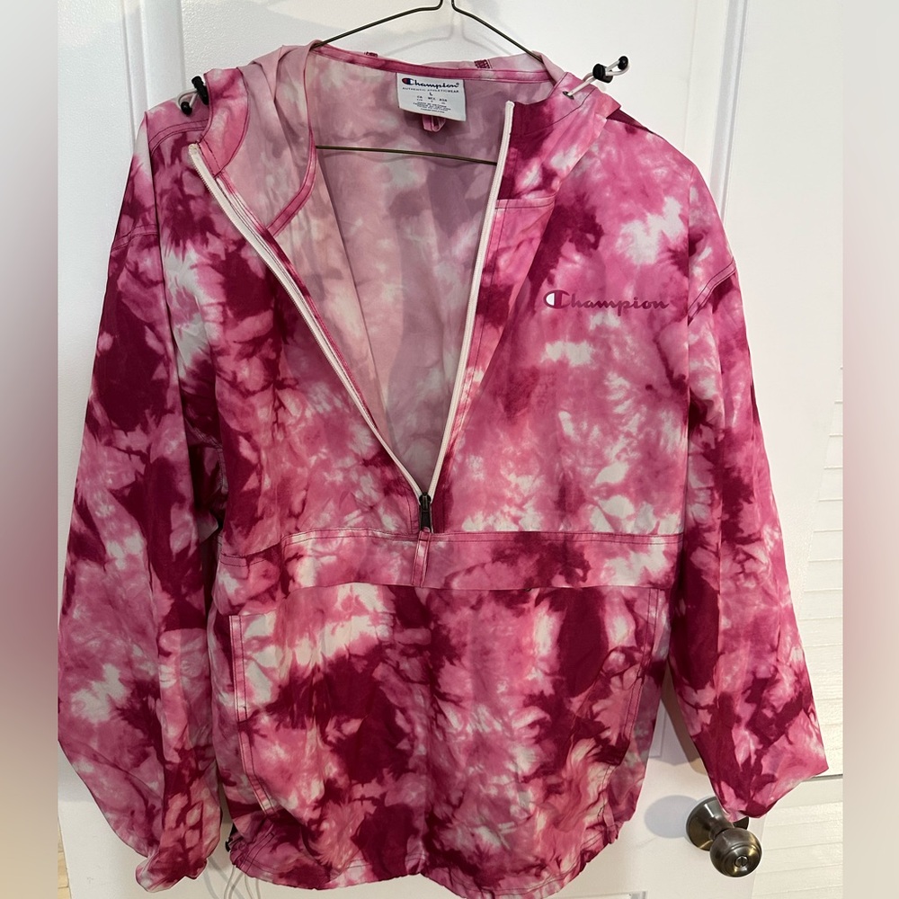Champion Pink and White Tie-Dye Half-Zip Pullover
